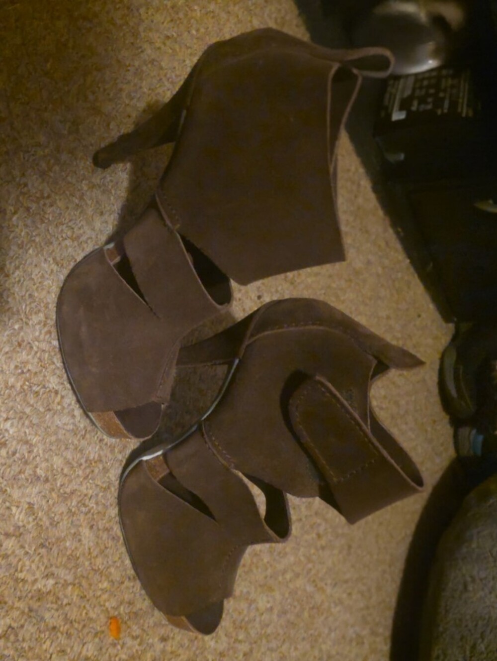 Pedro Garcia Brown Suede Peep-Toe Ankle Strap Heels
